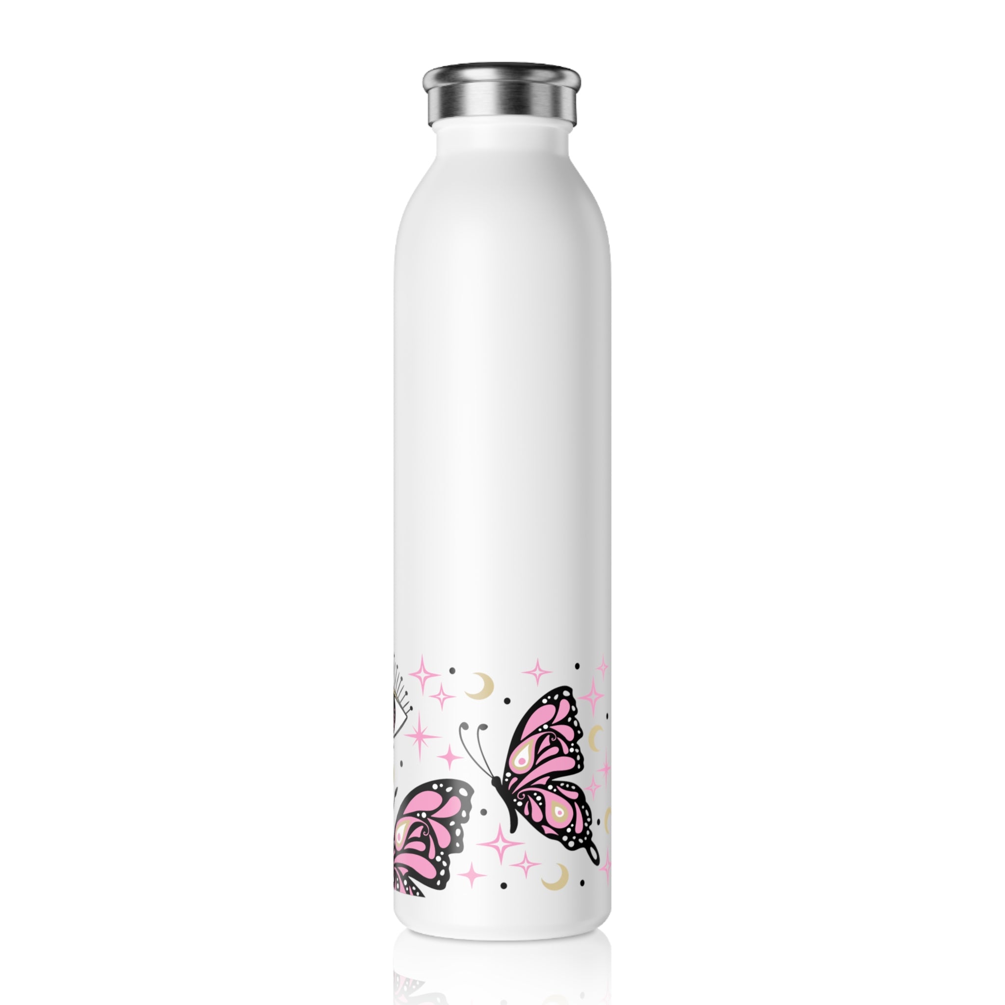 Pink Butterflies and Evil Eyes Slim Water Bottle